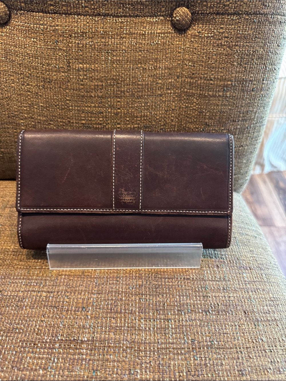 Coach vintage brown trifold snap wallet